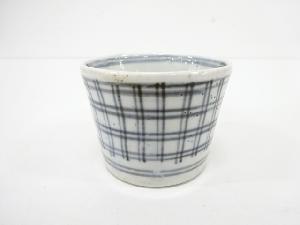 古伊万里　染付　格子蕎麦猪口